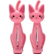 Pembe Kedi Şeklinde Havlu Mandalı, Plaj ve Çamaşır Için Dekoratif Plastik Klips, 2'li Set