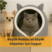 Beylini Kedi Köpek Evi Katlanabilir Evcil Hayvan Yatağı Peluş Yastık Hediyeli Dekoratif Kedi Köpek Yaşam Alanı (Gri, L)