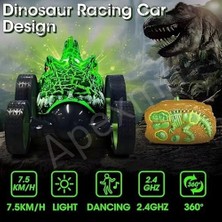Oyuncak Uzaktan Kumandalı 360° Hareket Edebilen Pilli Işıklı Dinozor Araba - Kumandalı Oyuncak Akrobat Araba (K-Yeşil)