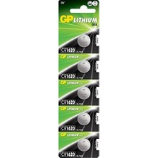 Gp B Atteries CR1620 1620 Boy Lityum Düğme Pil, 3 Volt, 5'li Kart, Gri