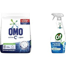 Oxygen Toz Çamaşır Deterjanı Beyazlar Için, 4.5 Kg(1) Cif Power Cleanboost Sprey Temizleyici Banyo Için Temizleyici ve Kireç Çözücü 750 Ml(2)