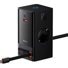Powercombo Dijital Priz 2AC+1U+1C+GERI Çekilebilir-C 65W 1.5m Güç Kablosu ile Ab Siyah