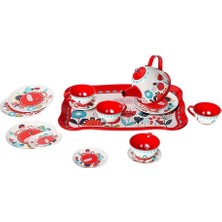 ATF-998A-998B 15 Parça Çiçek Desenli Metal Çay Set
