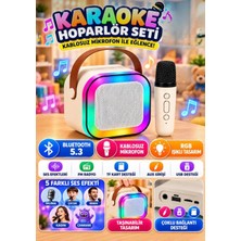 Hepsilazım Taşınabilir Çift Karaoke Mikrofonlu Kablosuz Bluetooth Hoparlör Rgb LED Işıklı 5 Ses Efekti Hd Stereo Ses Bombası