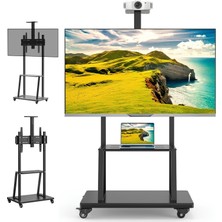 CoverZone 60-110 Inç Profesyonel Tekerlekli Tv Standı 150KG 6 Kademeli 50KG Raflı Vesa 400X500-800 HF1800