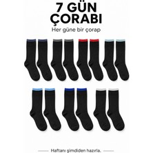 Özgün Çorap 7 Gün Çorabı Erkek 7 Çift Renkli Bantlı Siyah Pamuklu Soket Çorap