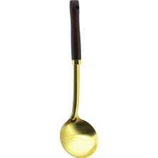 Metal Servis Kepçe Ahşap Saplı 35CM Altın