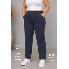 Cedy Denim Kadın Büyük Beden Likralı Beli Lastikli Jean Pantolon C636 Rahat Kalıp Denim Kumaş