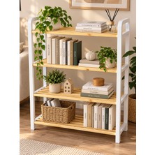 Çavdar Group 4 Katlı Kitaplık, Çok Amaçlı Dekoratif Raf, Plastik Çerçeveli- 70CM Ahşap Çıtalı Kitaplık Rafı