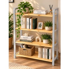 Çavdar Group 4 Katlı Kitaplık, Çok Amaçlı Dekoratif Raf, Plastik Çerçeveli- 70CM Ahşap Çıtalı Kitaplık Rafı