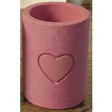 Kpln Store 3D Baskı Kalp Motifli Silindir Kalemlik Makyaj Fırçası Organizeri Kabartma Kalpli Masaüstü - Pembe