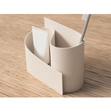 Kpln Store 3D Baskı Kavisli Diş Fırçası ve Küçük Eşya Tutucu Masa ve Banyo Organizeri Modern Minimal Düzenleyici - Krem