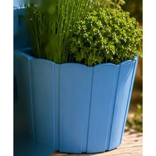 Kpln Store 3D Baskı Askılı Balkon Saksısı Dikey Çizgili Dekoratif Çiçek ve Aromatik Bitki Saksısı - Mavi