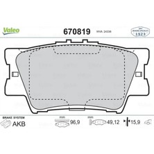 Valeo Arka Fren Balatası Toyota Rav 4 Iıı 06-11 Camry 06-11