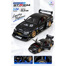 Yıldırım Oyuncak Die Cast Nissan Skyline Gt-R R34 Metal Model Araba 22,5 cm – 1:24 Ölçek, Standlı, Açılır Kaput Kapı Bagaj, 4 Teker Amortisörlü ve Hareketli Direksiyonlu
