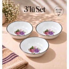 Emaye Muhallebi Yemek Kahvaltı Tabak 16 cm Desenli Kase , Çukur Tabak, Salata Tabak, Cips Tabak 3 Lü