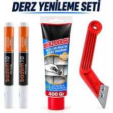 Badem10 Beyaz Fayans Derz Yenileme Seti 400 gr Derz Dolgu + Derz Kazıyıcı + 2 Adet Derz Kalemi