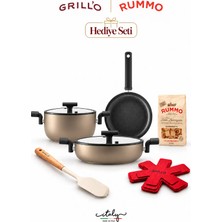 Grill'O x Rummo Elegante Ozel Hediye Seti 3'lu Tencere Tava Seti + Rummo Makarna + Spatula + Nihale