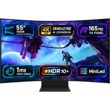 Samsung Odyssey Ark 55 Inç Kavisli Monitör 3840x2160 UHD 165Hz VA Panel ile Profesyonel Kullanım LS55CG97WNUXUF  HDR10+ 1000R