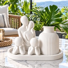 Nevhan Sanat El Yapımı Aile Figürlü Dekoratif Set – Vazo, Sevgili ve Çocuk Figürleri (5 Parça)