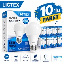 Liğtex 12W LED Ampul Beyaz - 10 Adet - Enerji Tasarruflu