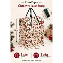 Yılbaşı Temalı Ipli Karton Hediye Çantası, 1 ADET-20X14X25 cm Yeniyıl Çam ve Kurabiye Desenli Poşet