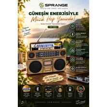 Sprange Solar Enerjili Bluetooth Nostalji Radyo – USB / Tf / Aux Destekli Taşınabilir Ses Sistemi FP-2382S