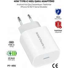 Sprange PT-45S 45W Type-C Iphone 15/16/17 Uyumlu Hızlı Şarj Adaptörü