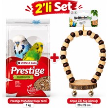 Bird Wooden Toys Birdwoodentoys 2'li Muhabbet Kuşu Seti – Versele Laga Prestige 1 kg Muhabbet Kuşu Yemi + Doğal Ahşap Boncuklu Zilli Kuş Salıncağı
