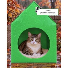 Temel Üretim Yeşil Plastik Kedi Evi 45x35x50 cm İç ve Dış Mekân Kullanımı İçin Uygun
