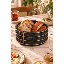 Edora Home Mat Gold Yuvarlak Ekmek Sepeti, Ekmeklik Sunum Sepeti, Antrasit Gri Makrome Çok Amaçlı Paslanmaz Metal