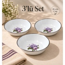 Emaye Muhallebi Yemek Kahvaltı Tabak 16 cm Desenli Kase , Çukur Tabak, Salata Tabak, Cips Tabak 3 Lü