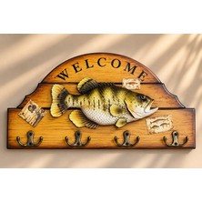 Tekinhediyelik Balık Figürlü Ahşap Welcome Duvar Askısı ve Anahtarlık ALK6254
