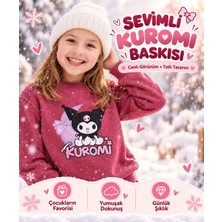 Kidsmadamiko Kuromi Sanrio Baskılı Kız Çocuk 3 İplik Şardonlu İçi Polarlı Eşofman Alt Üst Takım