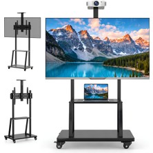 CoverZone 42-120 Inç Profesyonel Tekerlekli Tv Standı 180KG 6 Kademeli 50KG Raflı Vesa 200X200 1100X600 HF2100