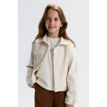 Nk Kids Kız Çocuk 8-14 Yaş Inci ve Çiçek Motifli Keten Ceket Krem