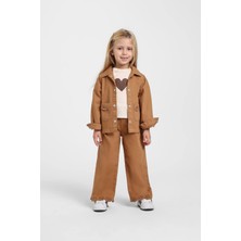 Escabel Kız Çocuk 1-5 Yaş Nakışlı Detaylı Denim Ceket Kahverengi