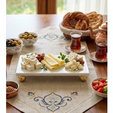 Mirsa Global Dekoratif Mermer Tepsi Gold Ayaklı Dikdörtgen Modeli Gümüş Renkli Ayaklı Mermer Sunumluk