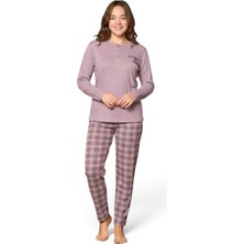 Royam Modalove Kadın Raporlu Interlok Kumaş Kışlık Uzun Kol Pijama Takımı 8863