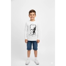 Mojo Bebek Unisex Çocuk 5-10 Yaş Atatürk Baskılı Uzun Kol T-shirt Beyaz