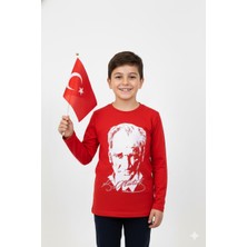Mojo Bebek Unisex Çocuk 5-10 Yaş Atatürk Baskılı Uzun Kol T-shirt Kırmızı