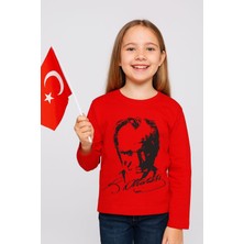 Mojo Bebek Unisex Garson Çocuk Atatürk Baskılı Uzun Kol T-Shirt 9033 Siyah-Kırmızı