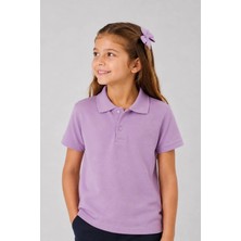 Mojo Bebek Tr Unisex Çocuk Polo Yaka Kısa Kol Pamuklu Okul T-Shirt Lila