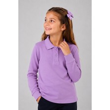 Mojo Bebek Tr Unisex Çocuk Polo Yaka Uzun Kol Pamuklu Okul T-Shirt Lila