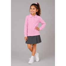 Mojo Bebek Tr Unisex Çocuk Polo Yaka Uzun Kol Pamuklu Okul T-Shirt Pembe