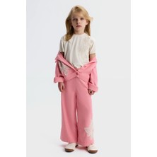 Nk Kids Kız Çocuk 4-8 Yaş Çicek Motifli Kısa Kol T-Shirt Bej