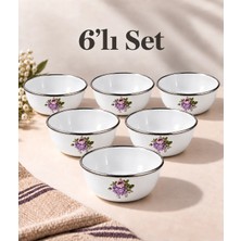 Qussine Emaye Çorba Kase Kahvaltılık Hoşaflık Çerezlik Kase Saklama 14 cm 6 Adet Pembe Gül