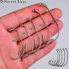 Hokkaido 25 Adet No:1/0 Yüksek Karbonlu Çelik, Offset,jig Head,silikon,sahte,delikli Iğne,