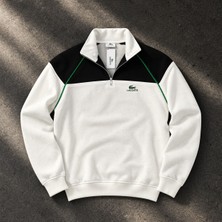 Süprem Yarım Fermuarlı Sweatshirt | Beyaz – Siyah – Yeşil Detaylı