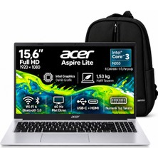 Acer Aspire Lite AL15-33 NX.D2LEY.001 S4 Intel Core 3 N355 16GB 256GB SSD 15.6'' Fhd Windows 11 Home Taşınabilir Bilgisayar + Snertech Çanta